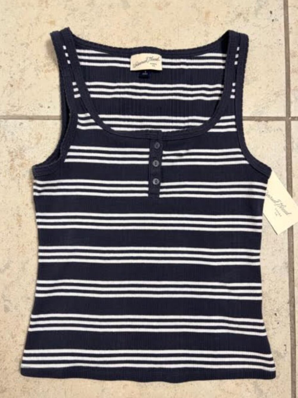 TARGET Women's Fitted Tank Top S Universal Thread Navy White Striped Ribbed NWT